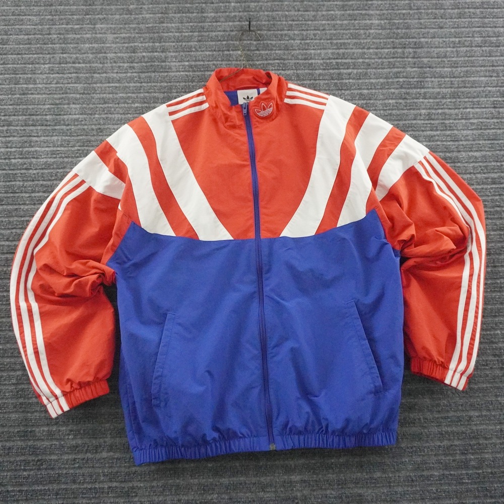 Adidas Track Jacket Men M Red Blue Colorblock Full Zip Windbreaker USA Colors